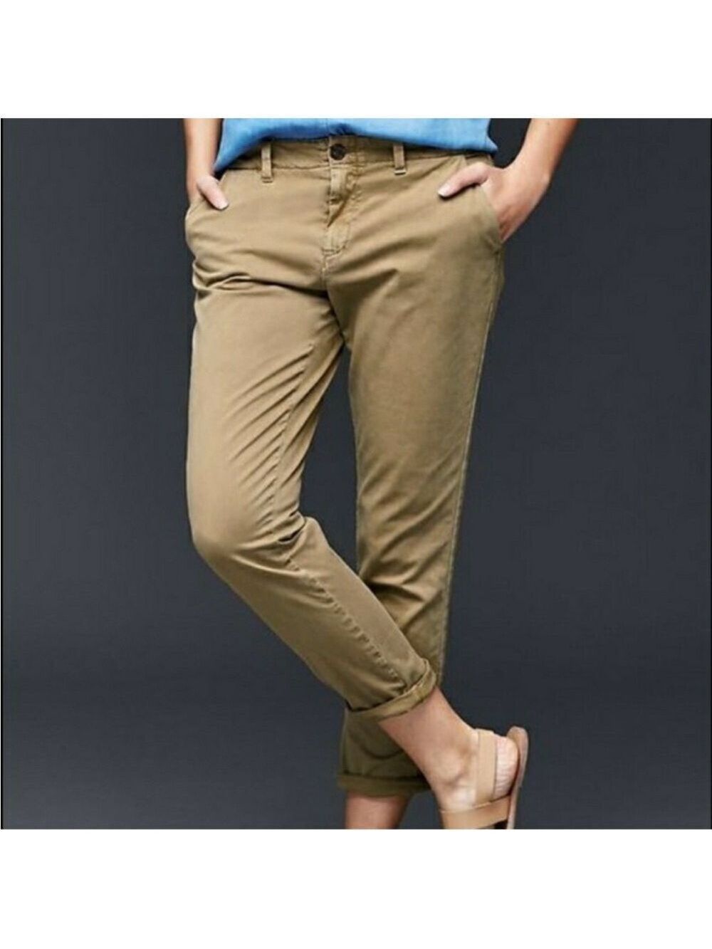 GAP Girlfriend Chinos Tan Mid Rise Twill Trim Khakis
size 4